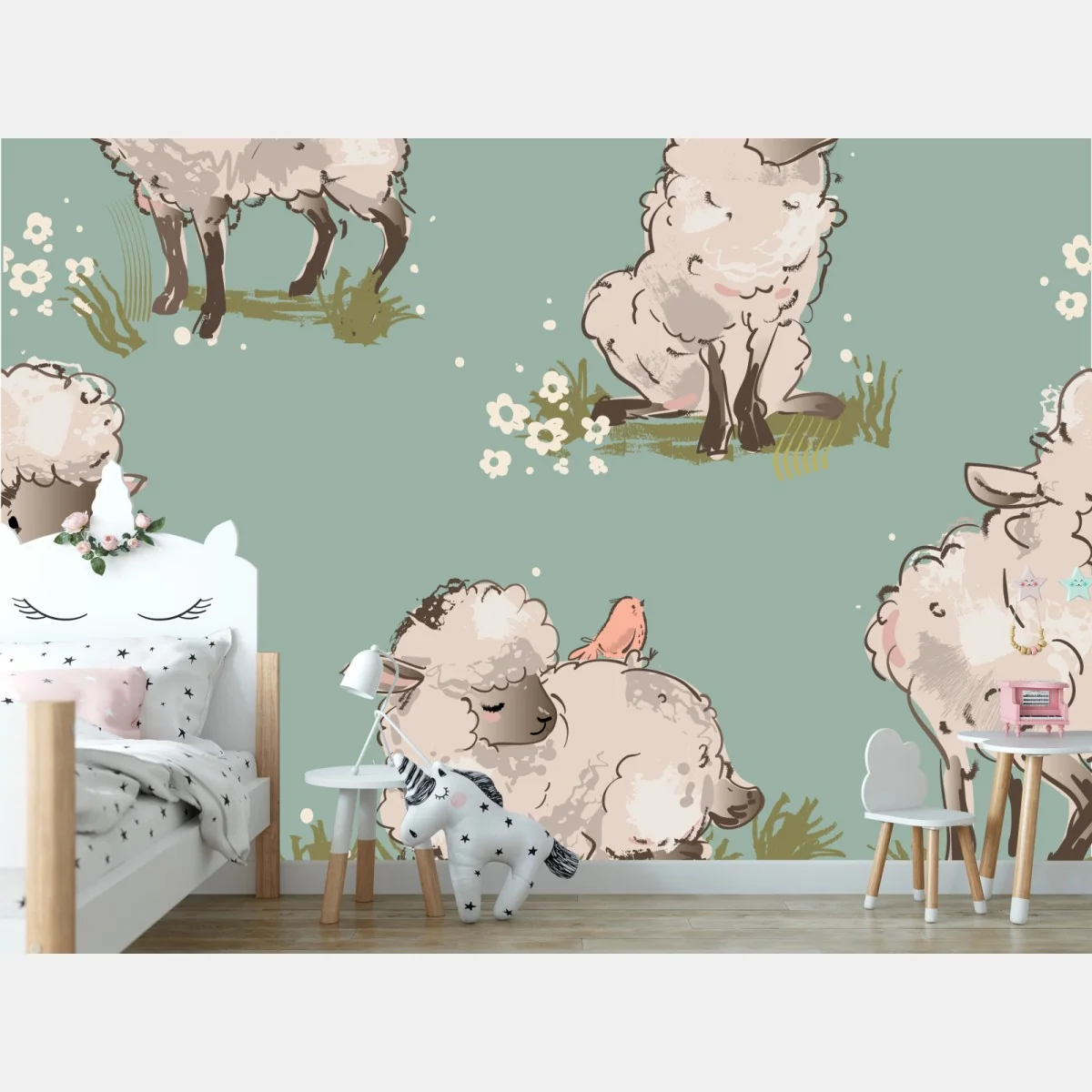 Fototapeta urocze jagnięta na turkusowym tle – Wallissimo® Fototapeta urocze jagnięta na turkusowym tle – Wallissimo®