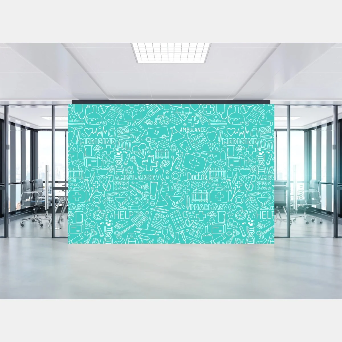 Fototapeta turkusowy wzór z ikonami medycznymi – Wallissimo® Fototapeta turkusowy wzór z ikonami medycznymi – Wallissimo®