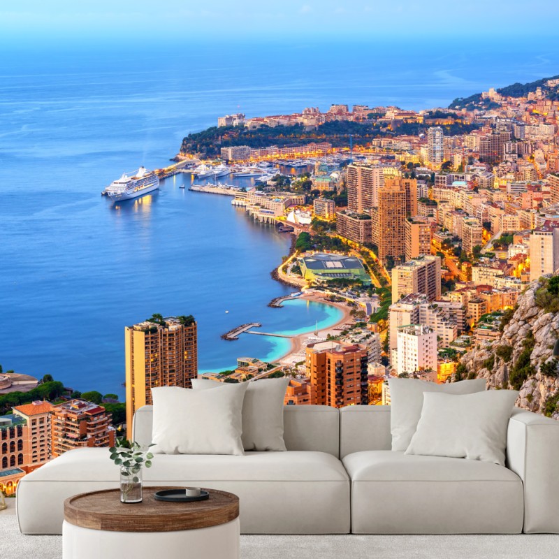 Fototapeta Monako panorama wybrzeża o zmierzchu – Wallissimo® Fototapeta Monako panorama wybrzeża o zmierzchu – Wallissimo®