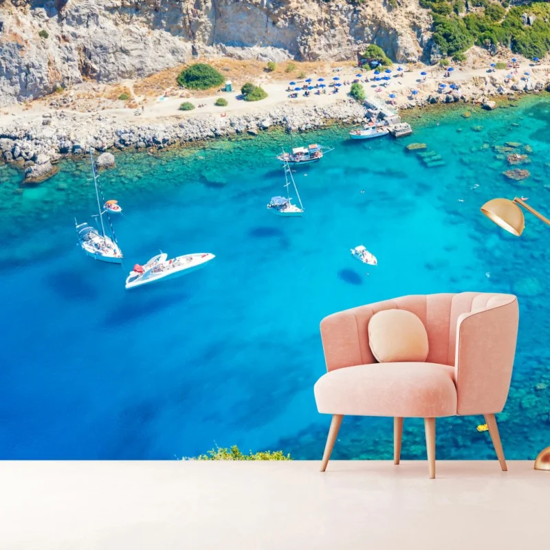 Fototapeta widok z lotu ptaka na zatokę Anthony Quinn, Rodos – Wallissimo® Fototapeta widok z lotu ptaka na zatokę Anthony Quinn, Rodos – Wallissimo®