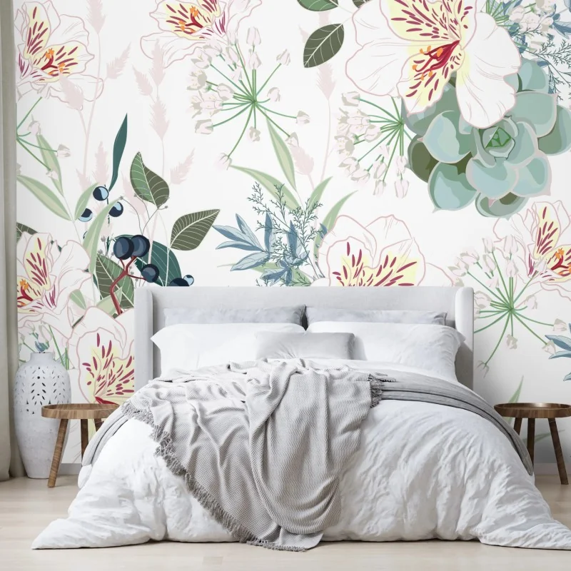 Fototapeta delikatny pastelowy wzór kwiatowy – Wallissimo® Fototapeta delikatny pastelowy wzór kwiatowy – Wallissimo®