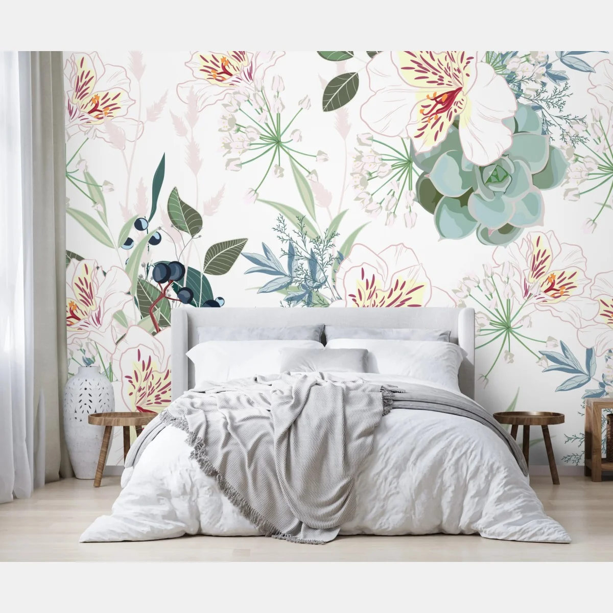 Fototapeta delikatny pastelowy wzór kwiatowy – Wallissimo® Fototapeta delikatny pastelowy wzór kwiatowy – Wallissimo®