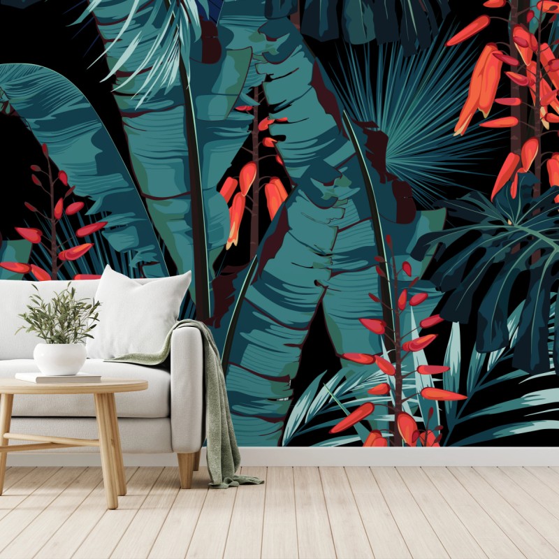 Fototapeta tropikalny turkusowy motyw dżungli – Wallissimo® Fototapeta tropikalny turkusowy motyw dżungli – Wallissimo®