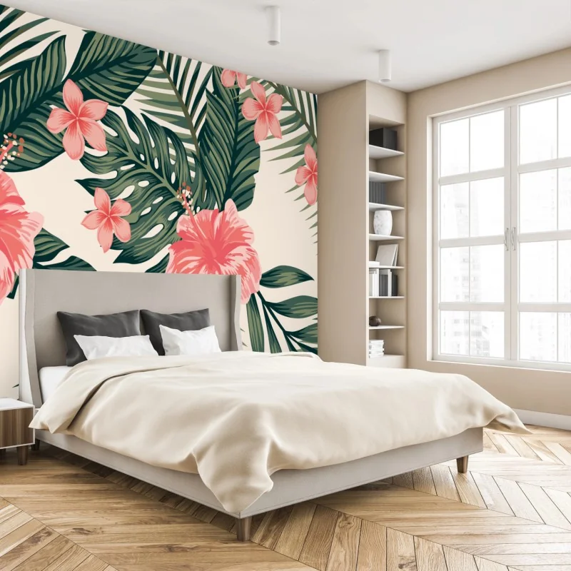 Fototapeta tropikalny wzór hibiskusa – Wallissimo® Fototapeta tropikalny wzór hibiskusa – Wallissimo®