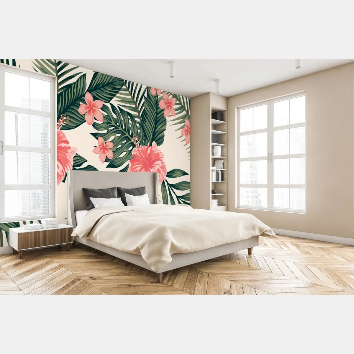 Fototapeta tropikalny wzór hibiskusa – Wallissimo® Fototapeta tropikalny wzór hibiskusa – Wallissimo®