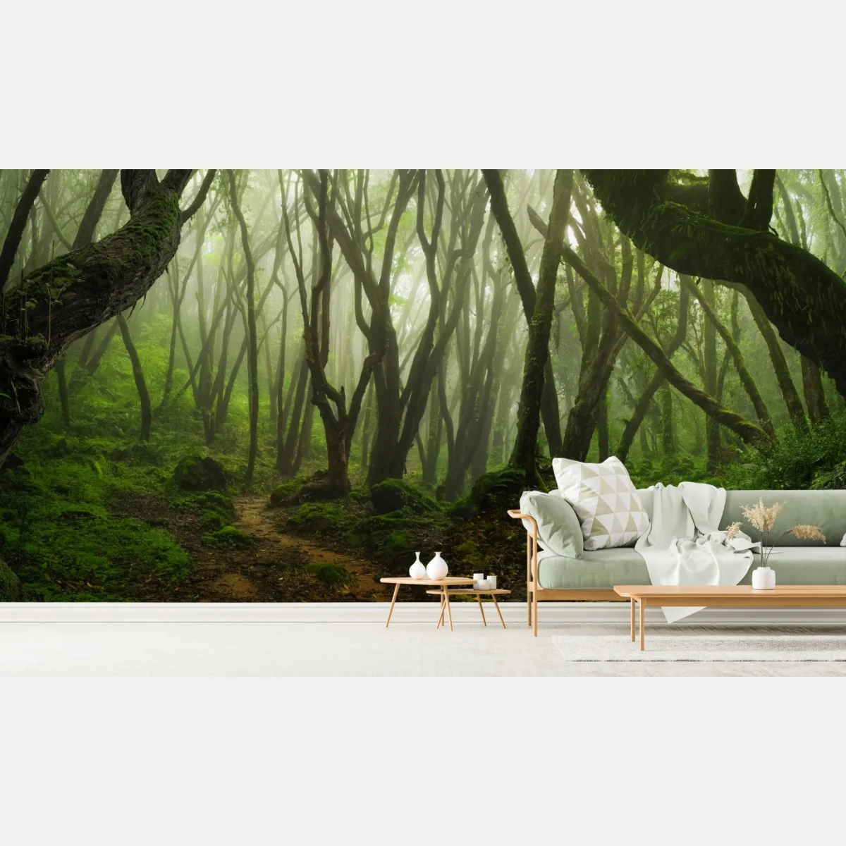 Fototapeta mglisty zielony leśny szlak – Wallissimo® Fototapeta mglisty zielony leśny szlak – Wallissimo®
