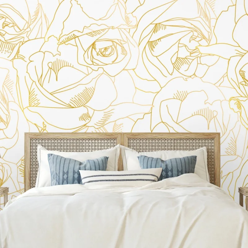 Fototapeta delikatne złote róże — elegancki wzór kwiatowy – Wallissimo® Fototapeta delikatne złote róże — elegancki wzór kwiatowy – Wallissimo®