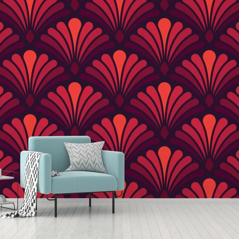 Fototapeta elegancki motyw art deco w odcieniach bordo i koralu – Wallissimo® Fototapeta elegancki motyw art deco w odcieniach bordo i koralu – Wallissimo®