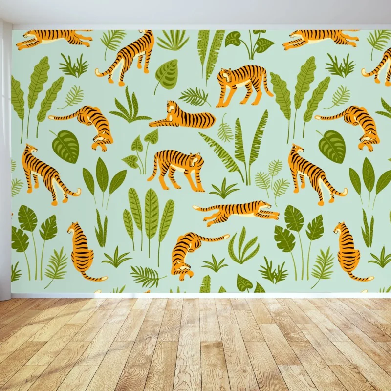 Fototapeta egzotyczne tygrysy wśród liści