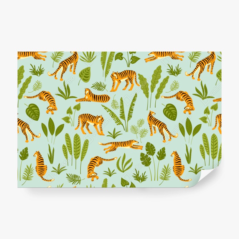 Fototapeta egzotyczne tygrysy wśród liści – Wallissimo® Fototapeta egzotyczne tygrysy wśród liści – Wallissimo®