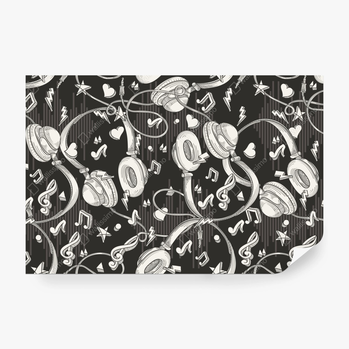 Fototapeta monochromatyczny wzór słuchawek i nut – Wallissimo® Fototapeta monochromatyczny wzór słuchawek i nut – Wallissimo®