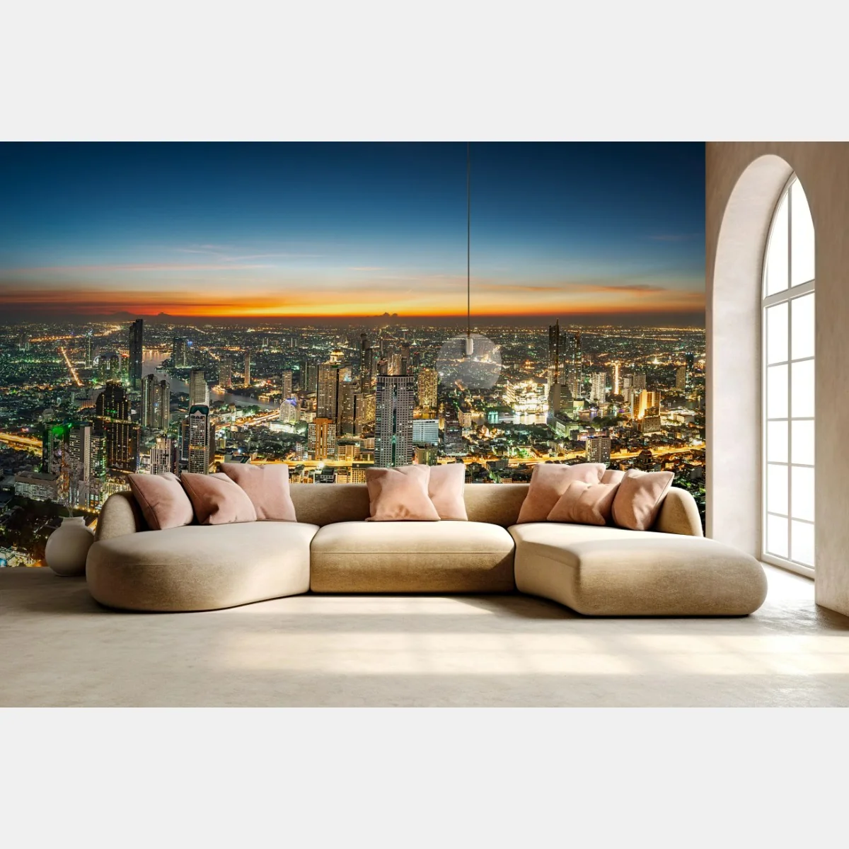 Fototapeta panorama Bangkoku o zmierzchu – Wallissimo® Fototapeta panorama Bangkoku o zmierzchu – Wallissimo®