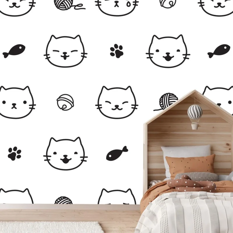 Fototapeta uroczy wzór z kotkami – Wallissimo® Fototapeta uroczy wzór z kotkami – Wallissimo®