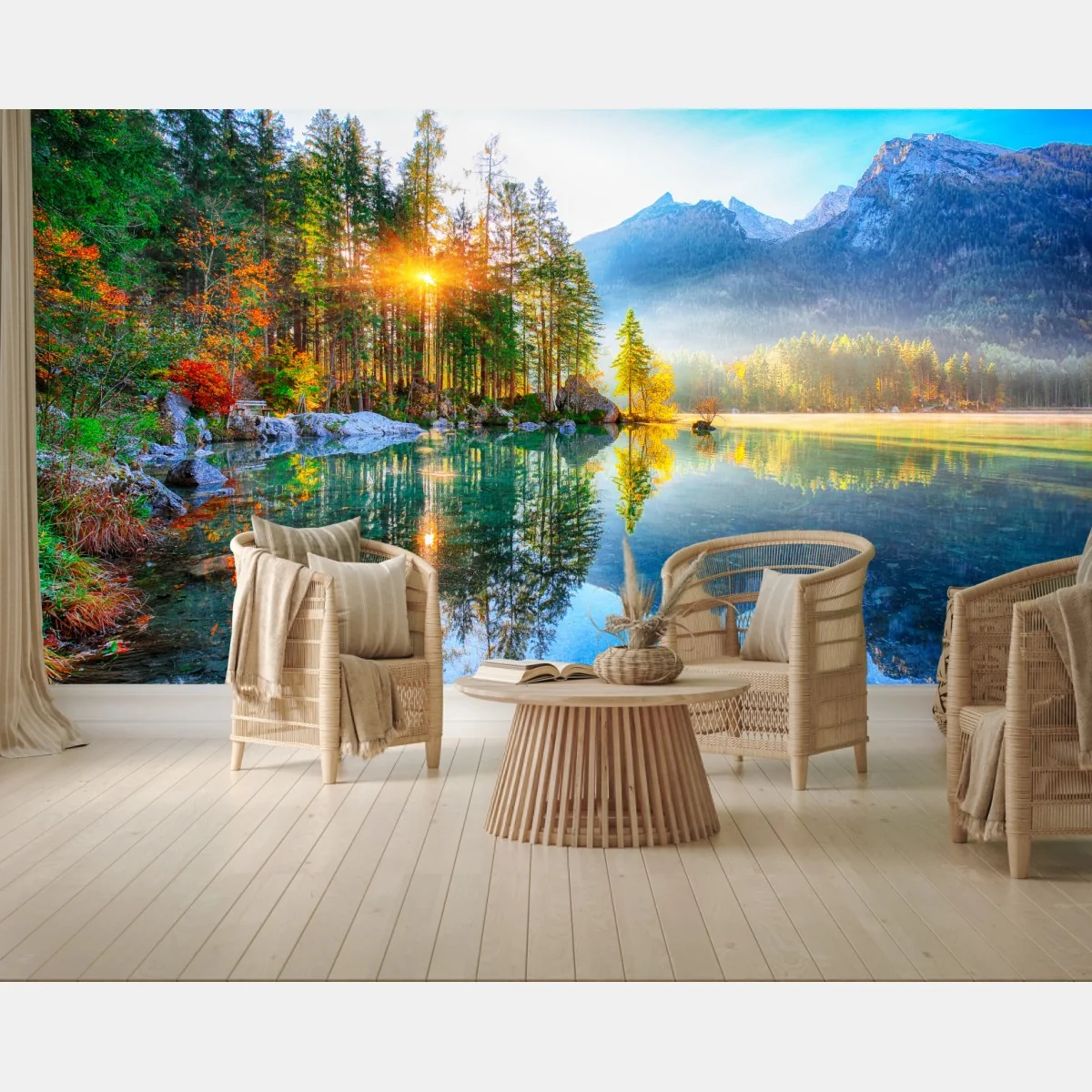 Fototapeta Hintersee jesienny wschód słońca nad turkusowym jeziorem – Wallissimo® Fototapeta Hintersee jesienny wschód słońca nad turkusowym jeziorem – Wallissimo®