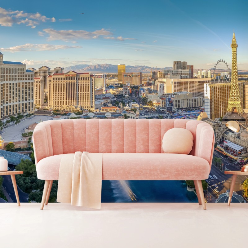 Fototapeta słoneczna panorama Las Vegas z tańczącymi fontannami i wieżą Eiffla – Wallissimo® Fototapeta słoneczna panorama Las Vegas z tańczącymi fontannami i wieżą Eiffla – Wallissimo®