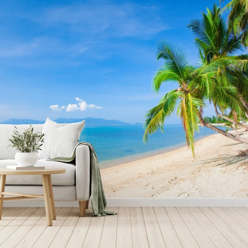 Fototapeta tropikalna plaża z palmami – Wallissimo® Fototapeta tropikalna plaża z palmami – Wallissimo®