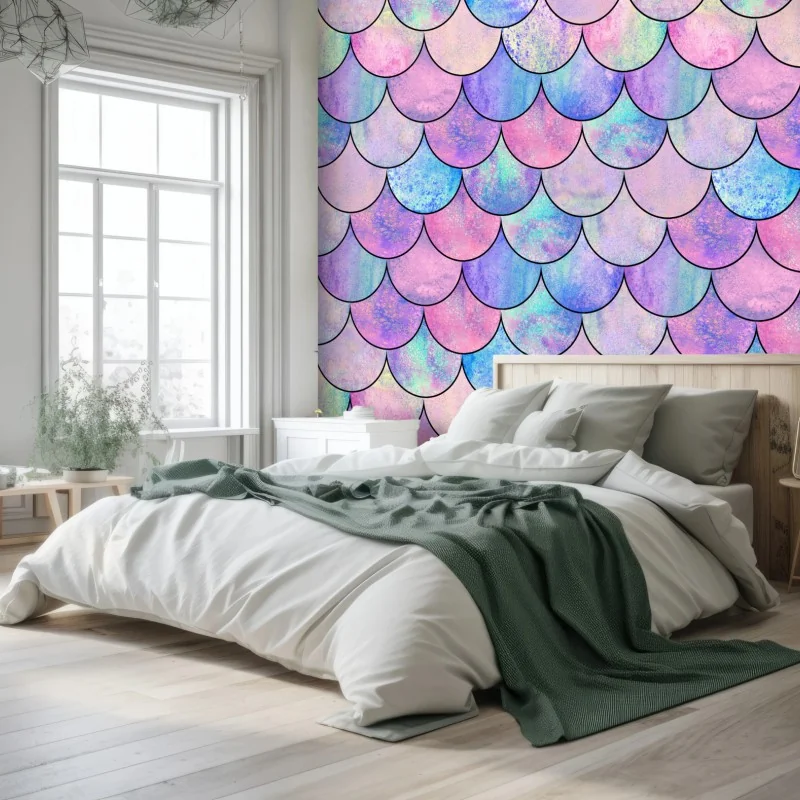 Fototapeta pastelowy wzór łusek syreny – Wallissimo® Fototapeta pastelowy wzór łusek syreny – Wallissimo®