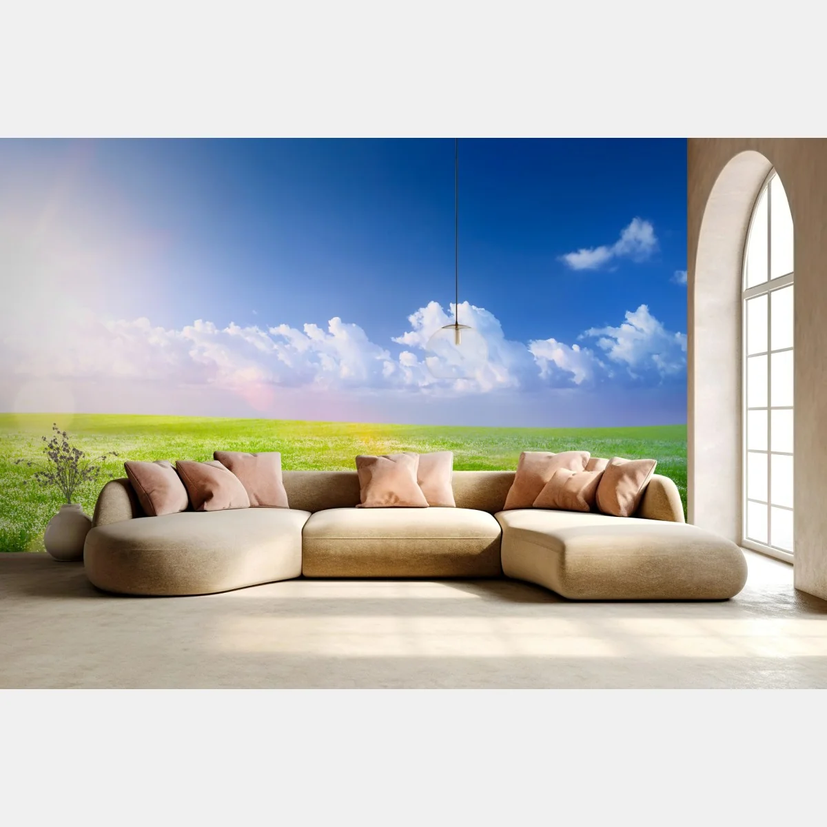 Fototapeta słoneczna wiosenna łąka pod niebieskim niebem – Wallissimo® Fototapeta słoneczna wiosenna łąka pod niebieskim niebem – Wallissimo®