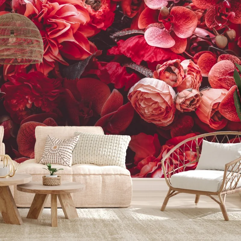 Fototapeta kwiatowa symfonia w odcieniach czerwieni – Wallissimo® Fototapeta kwiatowa symfonia w odcieniach czerwieni – Wallissimo®