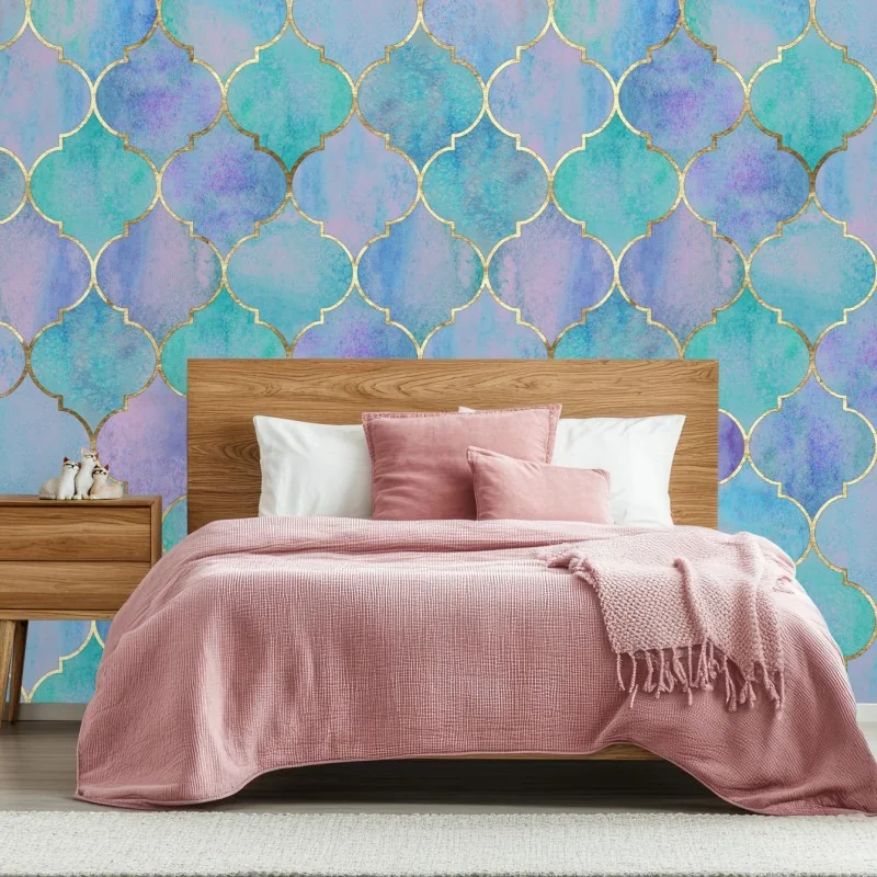 Fototapeta pastelowy turkusowy wzór marokańskich płytek – Wallissimo® Fototapeta pastelowy turkusowy wzór marokańskich płytek – Wallissimo®