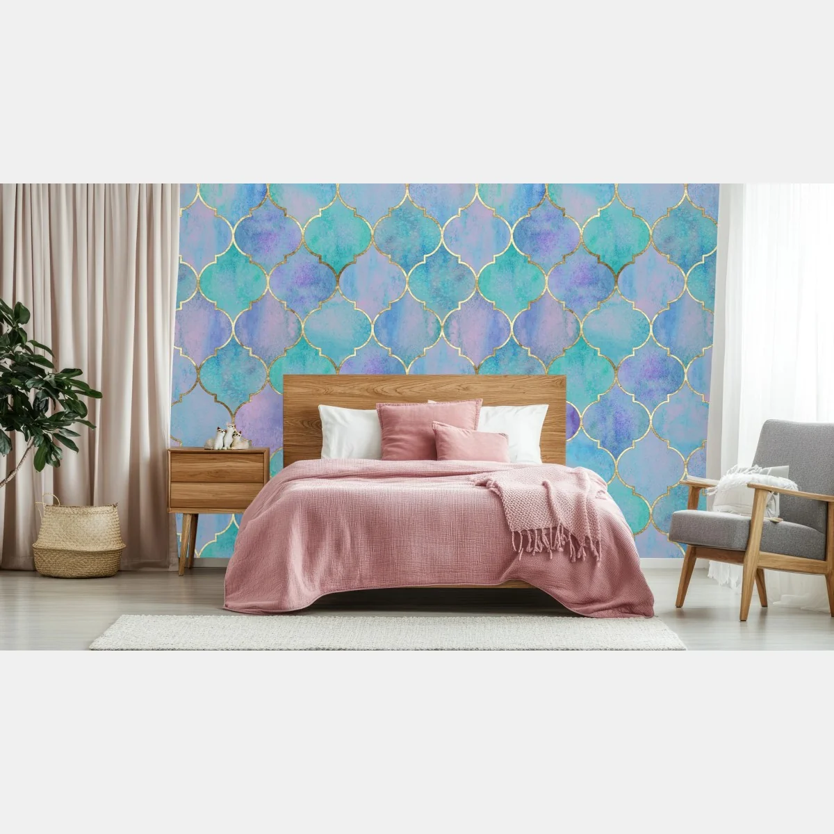 Fototapeta pastelowy turkusowy wzór marokańskich płytek – Wallissimo® Fototapeta pastelowy turkusowy wzór marokańskich płytek – Wallissimo®