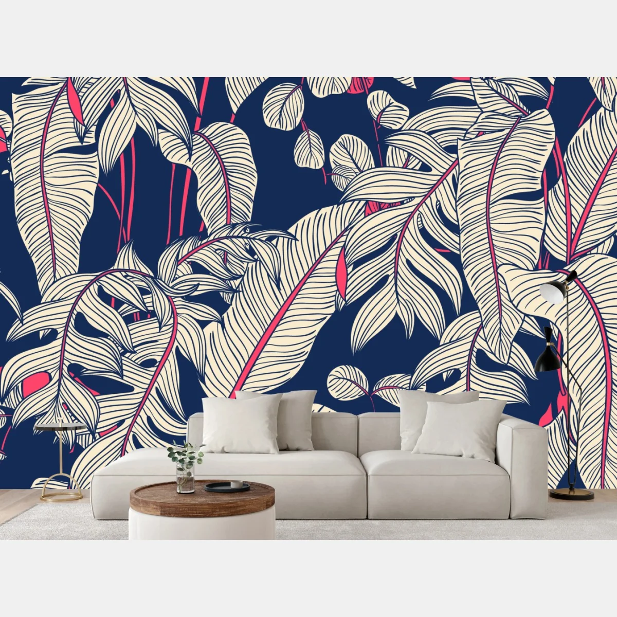 Fototapeta granatowy tropikalny wzór z liśćmi – Wallissimo® Fototapeta granatowy tropikalny wzór z liśćmi – Wallissimo®