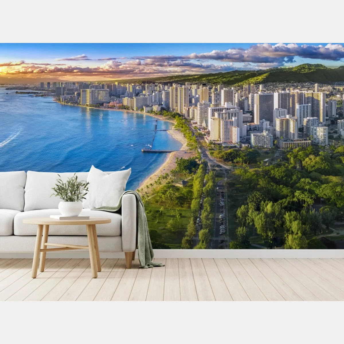 Fototapeta panorama nadmorskiego miasta o zachodzie słońca – Wallissimo® Fototapeta panorama nadmorskiego miasta o zachodzie słońca – Wallissimo®