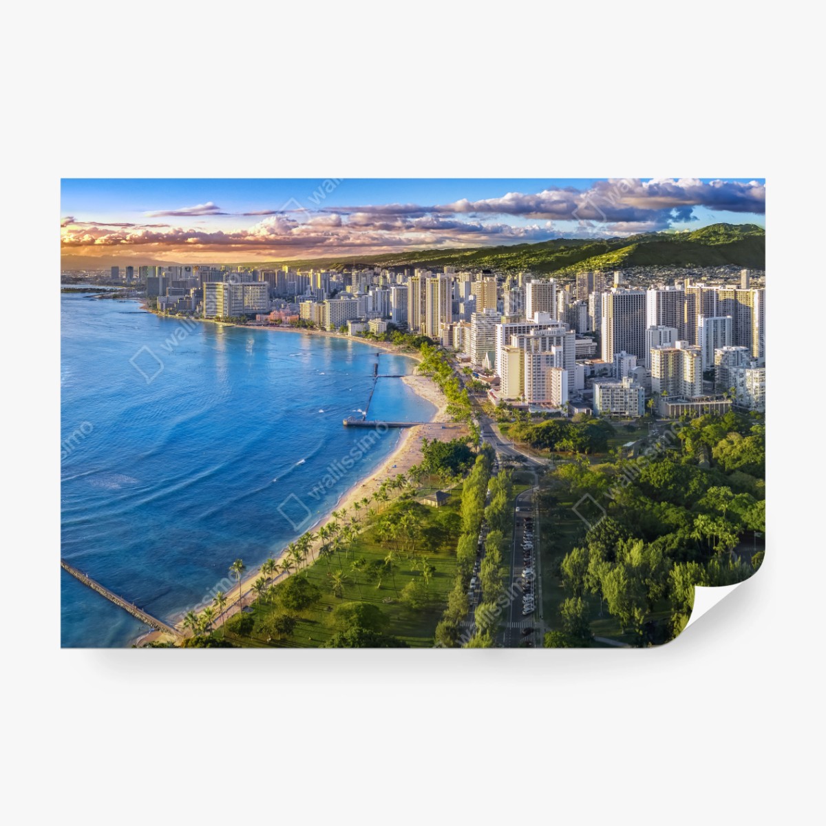 Fototapeta panorama nadmorskiego miasta o zachodzie słońca – Wallissimo® Fototapeta panorama nadmorskiego miasta o zachodzie słońca – Wallissimo®