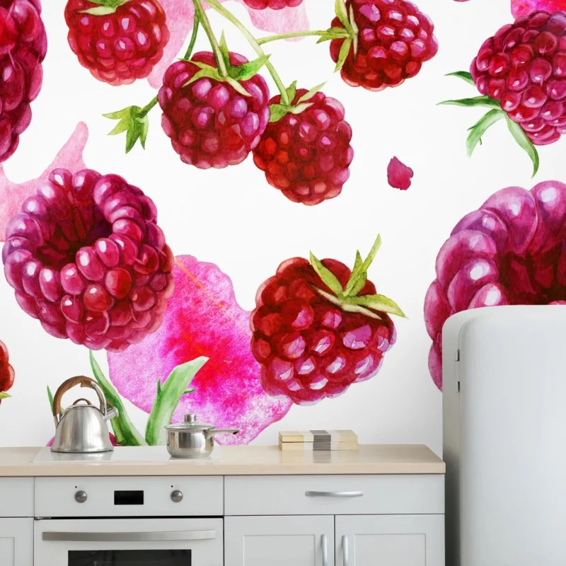Fototapeta akwarelowy wzór z malinami – Wallissimo® Fototapeta akwarelowy wzór z malinami – Wallissimo®