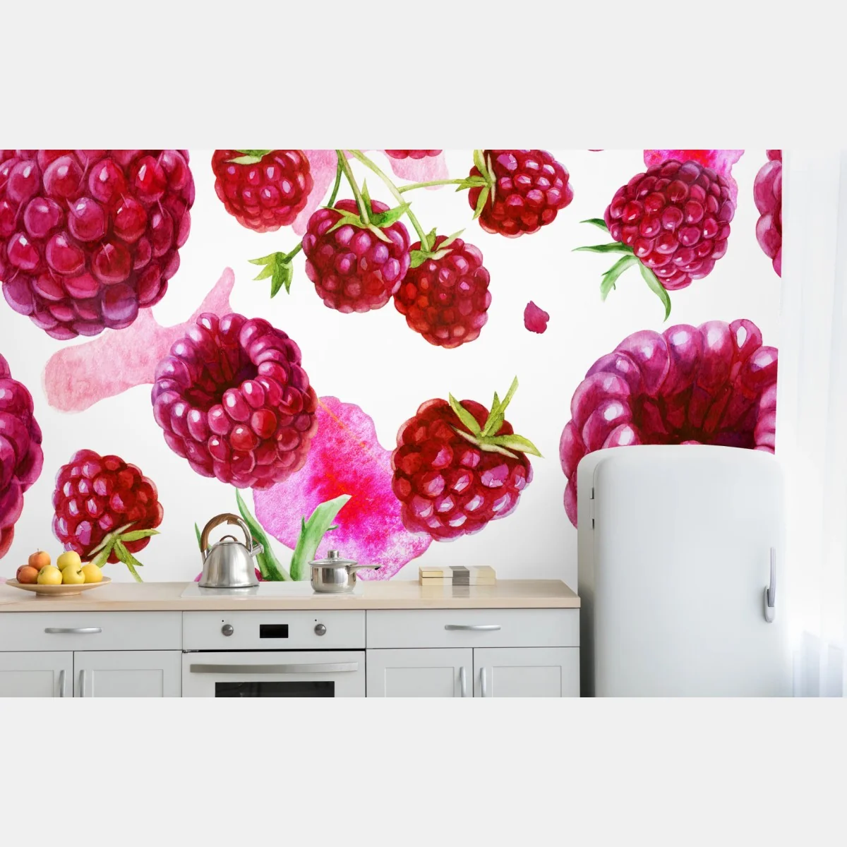 Fototapeta akwarelowy wzór z malinami – Wallissimo® Fototapeta akwarelowy wzór z malinami – Wallissimo®