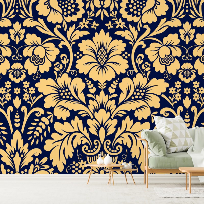 Fototapeta granatowo-beżowy wzór damasceński – Wallissimo® Fototapeta granatowo-beżowy wzór damasceński – Wallissimo®