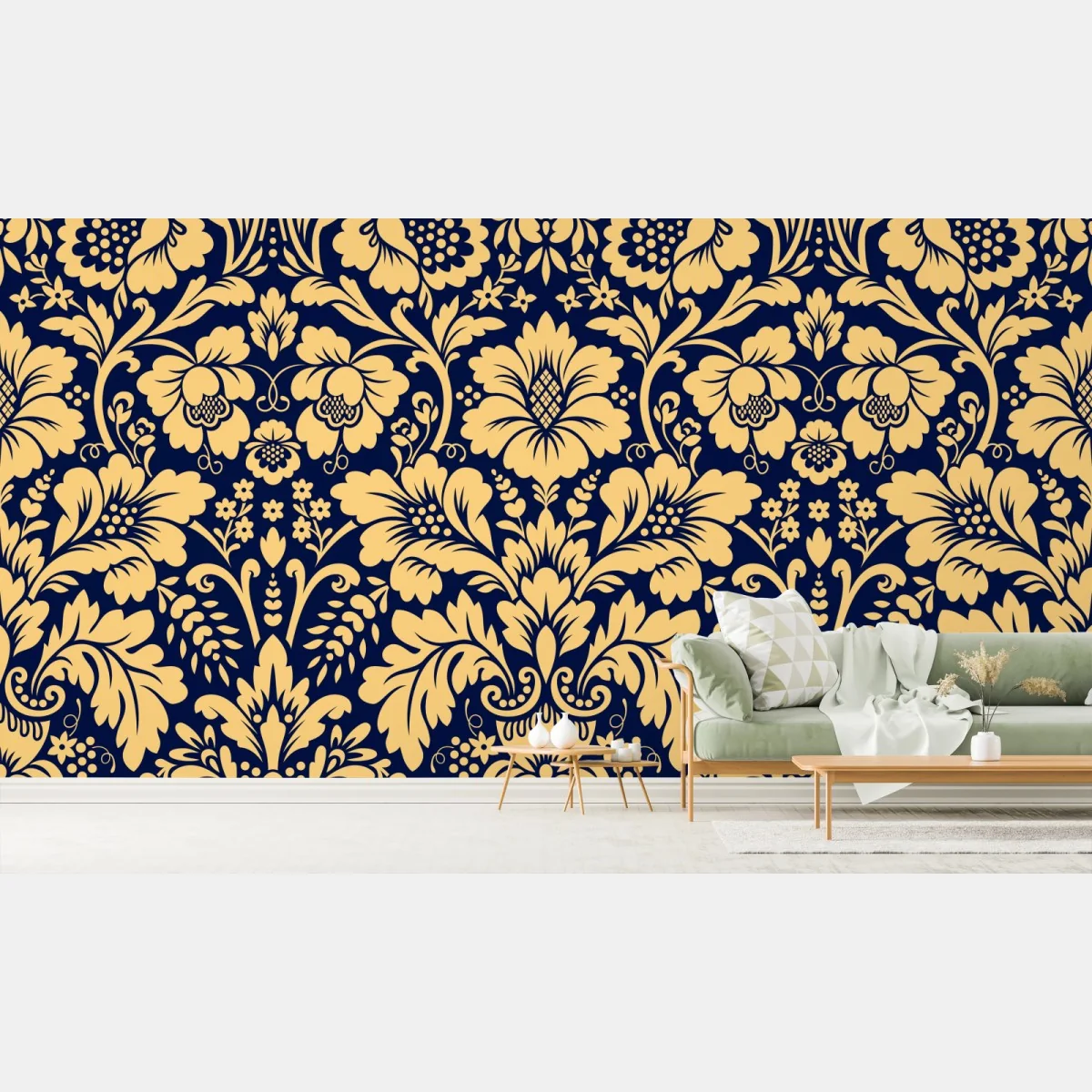 Fototapeta granatowo-beżowy wzór damasceński – Wallissimo® Fototapeta granatowo-beżowy wzór damasceński – Wallissimo®