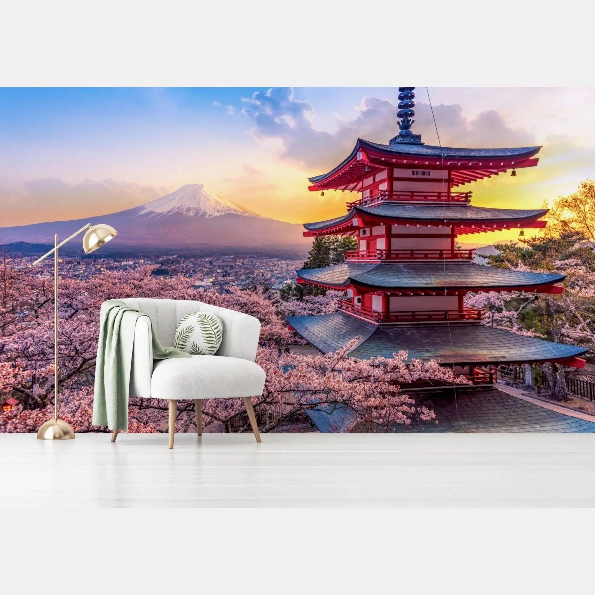 Fototapeta zachód słońca nad Górą Fudżi i pagodą Chureito – Wallissimo®
