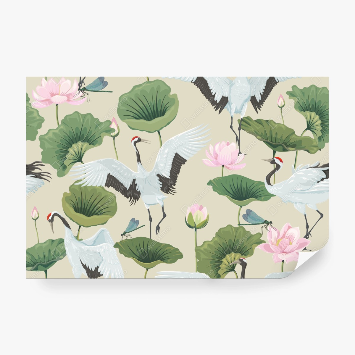 Fototapeta elegancki wzór z żurawiami i lotosami – Wallissimo® Fototapeta elegancki wzór z żurawiami i lotosami – Wallissimo®