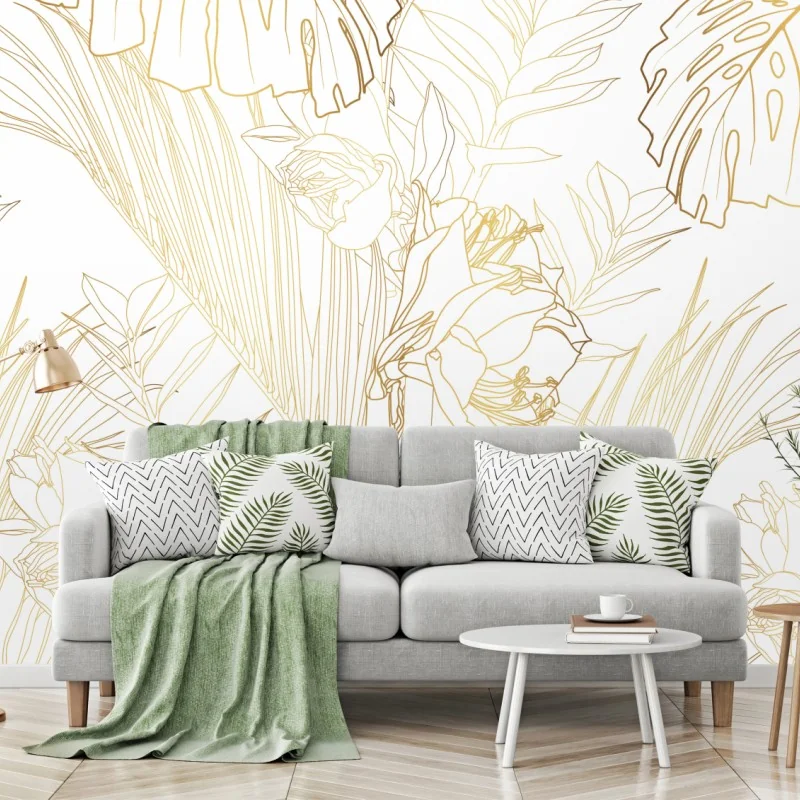 Fototapeta złote tropikalne liście – Wallissimo® Fototapeta złote tropikalne liście – Wallissimo®