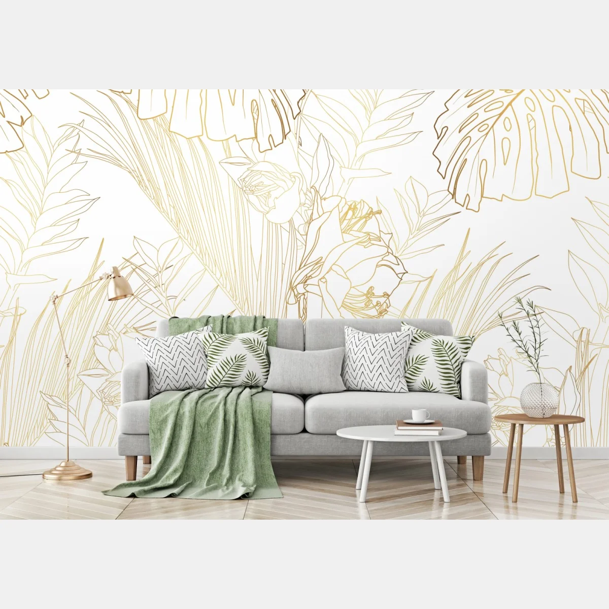 Fototapeta złote tropikalne liście – Wallissimo® Fototapeta złote tropikalne liście – Wallissimo®