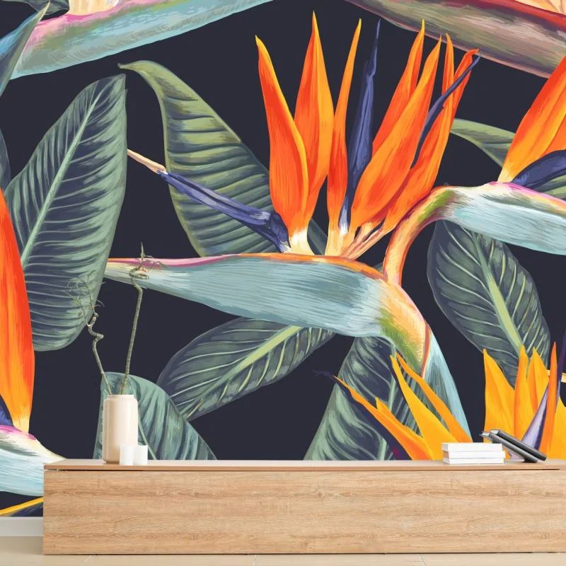 Fototapeta tropikalny wzór ze strelicjami – Wallissimo® Fototapeta tropikalny wzór ze strelicjami – Wallissimo®