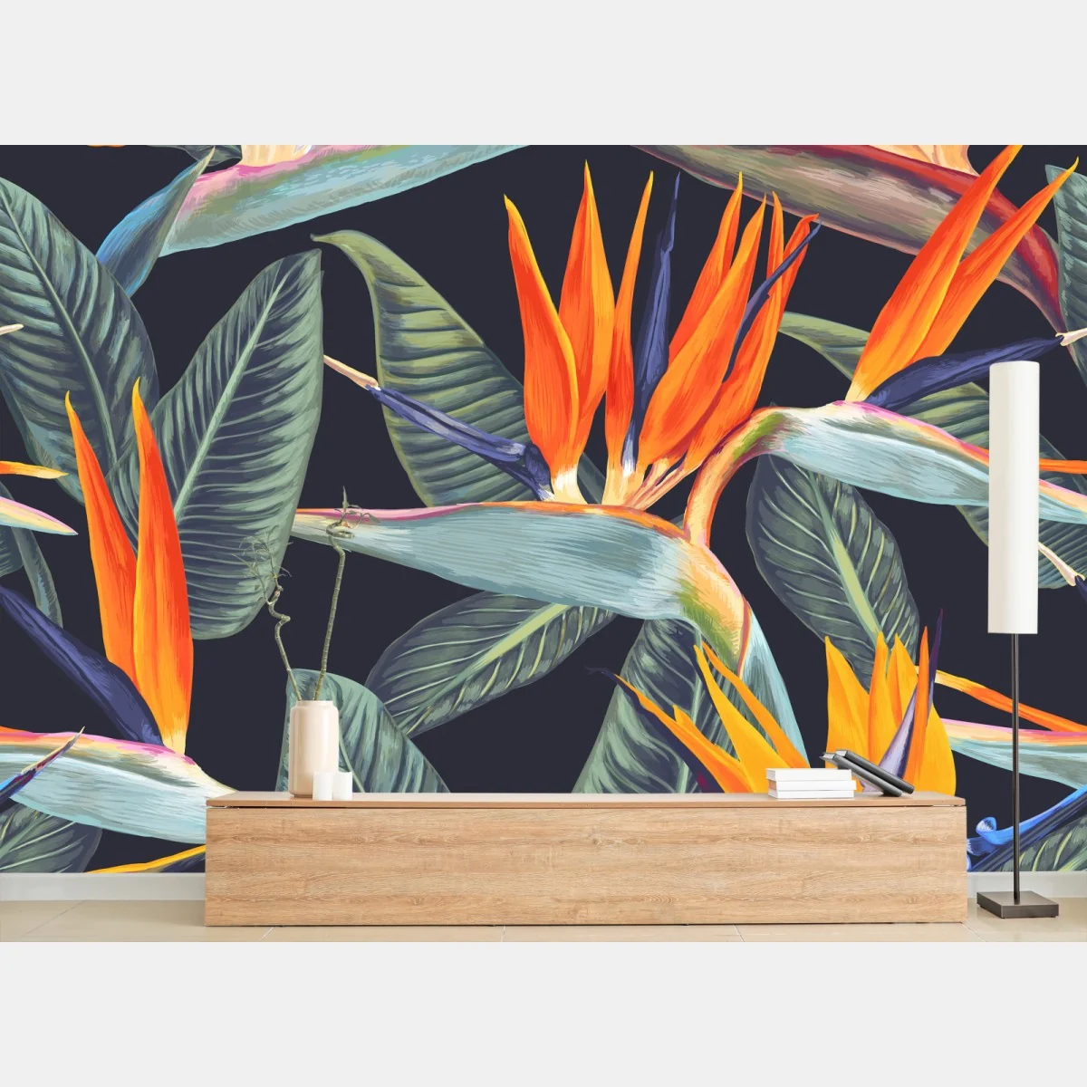Fototapeta tropikalny wzór ze strelicjami – Wallissimo® Fototapeta tropikalny wzór ze strelicjami – Wallissimo®
