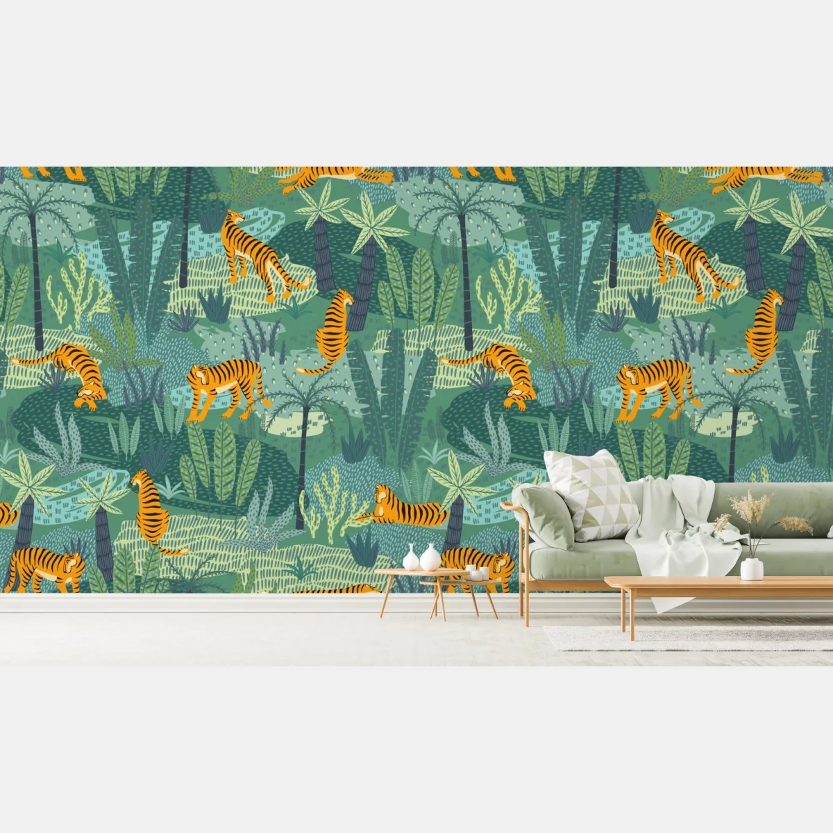 Fototapeta tygrysy w tropikalnej dżungli – Wallissimo® Fototapeta tygrysy w tropikalnej dżungli – Wallissimo®