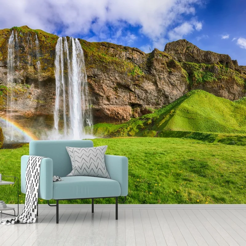 Fototapeta Seljalandsfoss panorama wodospadu – Wallissimo® Fototapeta Seljalandsfoss panorama wodospadu – Wallissimo®