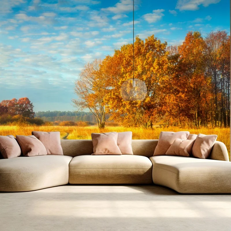 Fototapeta złota jesienna łąka – Wallissimo® Fototapeta złota jesienna łąka – Wallissimo®