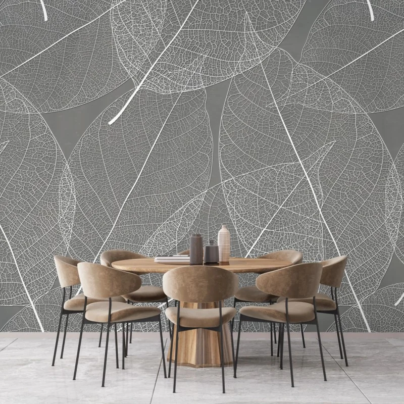Fototapeta delikatny wzór liści w odcieniach szarości – Wallissimo® Fototapeta delikatny wzór liści w odcieniach szarości – Wallissimo®