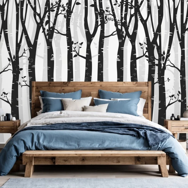 Fototapeta monochromatyczny las brzóz – Wallissimo® Fototapeta monochromatyczny las brzóz – Wallissimo®