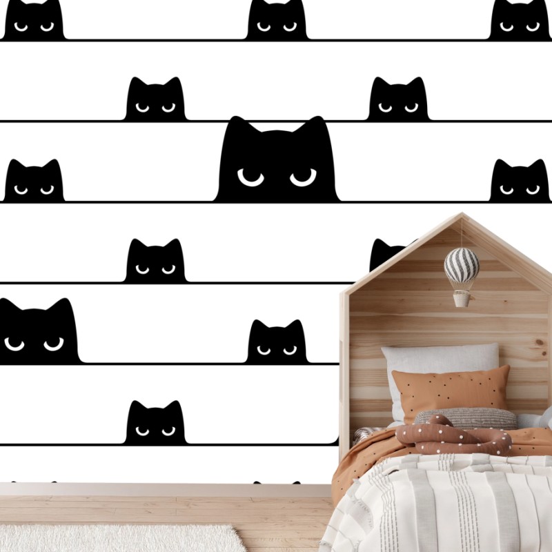 Fototapeta figlarne koty wyglądające zza pasków – Wallissimo® Fototapeta figlarne koty wyglądające zza pasków – Wallissimo®