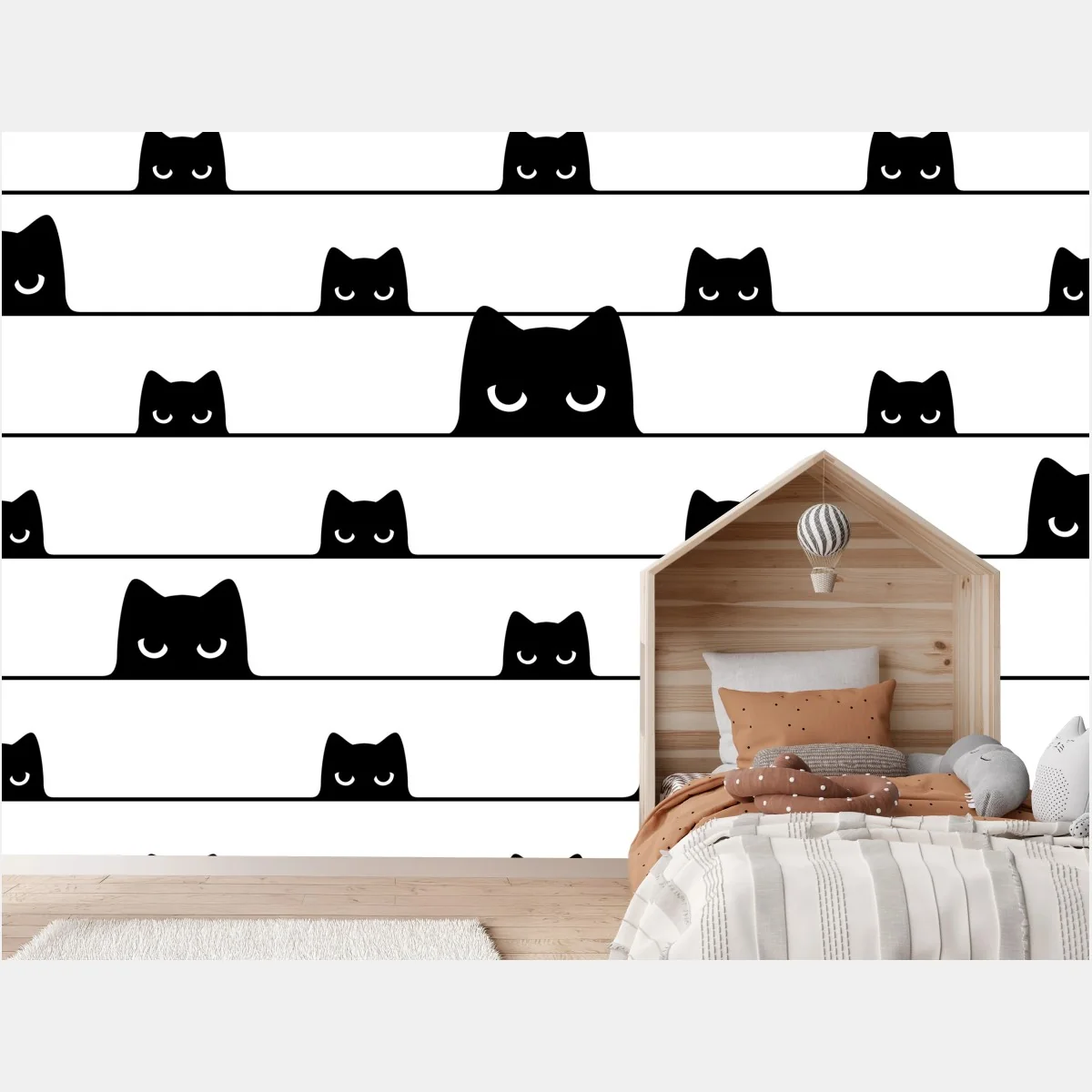 Fototapeta figlarne koty wyglądające zza pasków – Wallissimo® Fototapeta figlarne koty wyglądające zza pasków – Wallissimo®