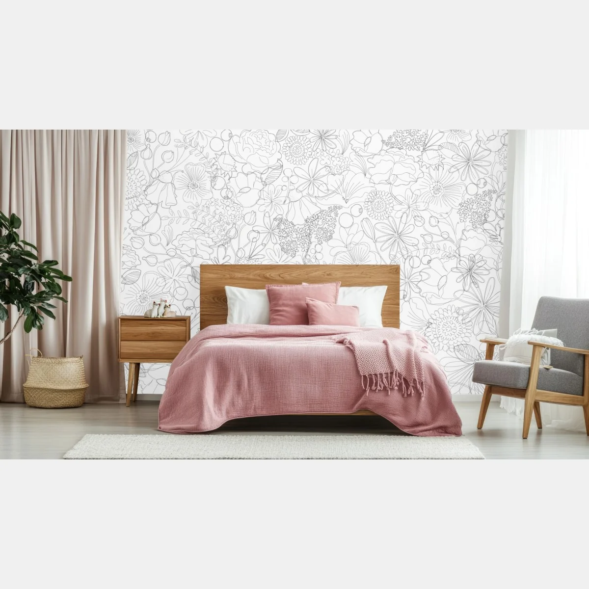 Fototapeta delikatny ręcznie rysowany kwiatowy wzór liniowy – Wallissimo® Fototapeta delikatny ręcznie rysowany kwiatowy wzór liniowy – Wallissimo®