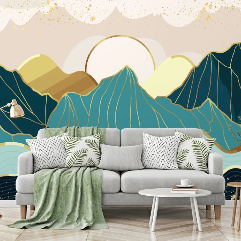 Fototapeta turkusowe góry o złotych akcentach