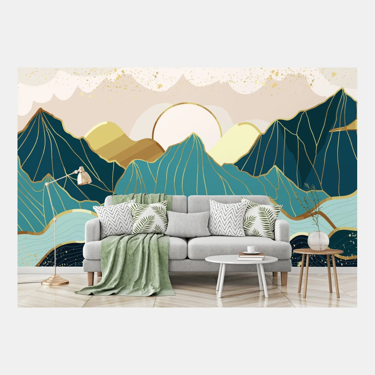 Fototapeta turkusowe góry o złotych akcentach – Wallissimo® Fototapeta turkusowe góry o złotych akcentach – Wallissimo®