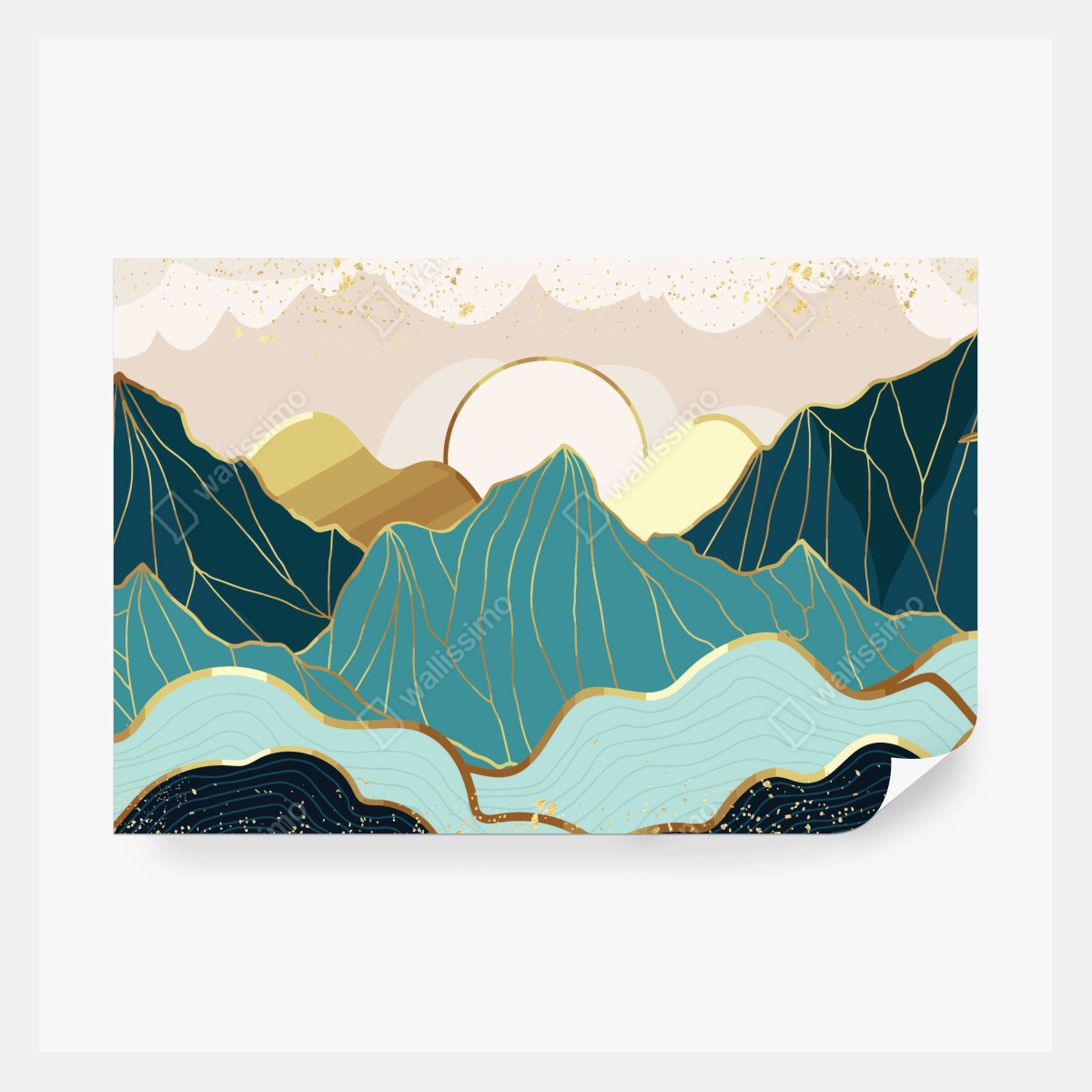 Fototapeta turkusowe góry o złotych akcentach – Wallissimo® Fototapeta turkusowe góry o złotych akcentach – Wallissimo®