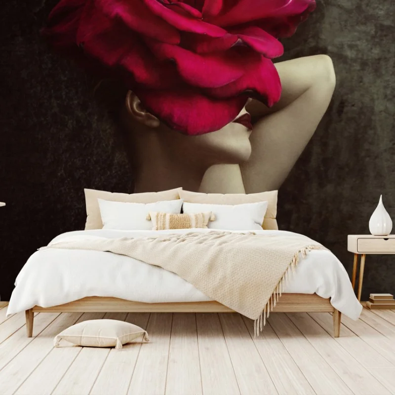 Fototapeta kobieta z głową z róży surrealistyczny portret – Wallissimo® Fototapeta kobieta z głową z róży surrealistyczny portret – Wallissimo®